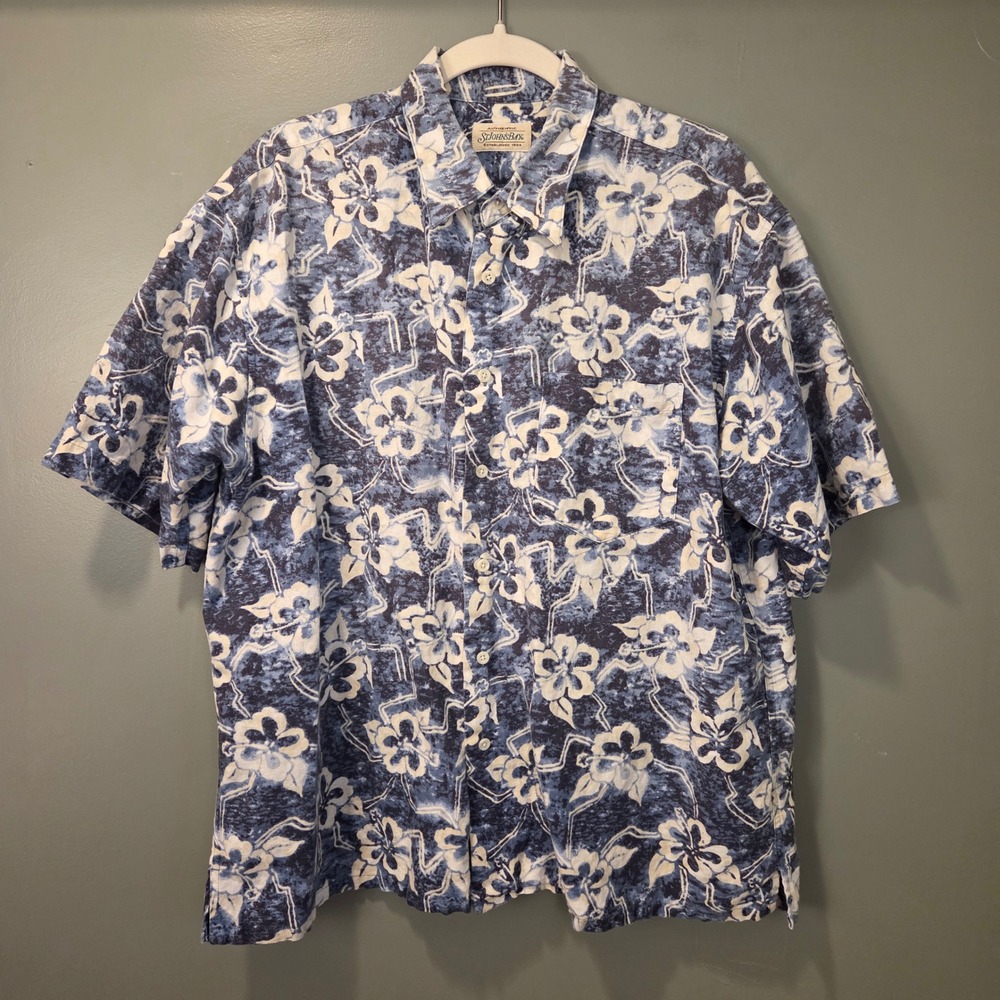 St. John's Bay Mens Hawaiian Floral Short Sleeve Button Up Size L Linen & Cotton
